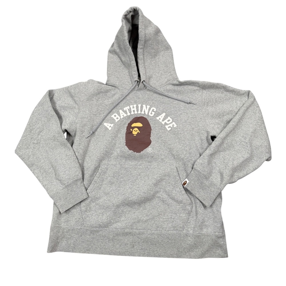 A Bathing Ape Hoodie Mens XL Gray Ape Head Logo Pullover Sweatshirt Authentic